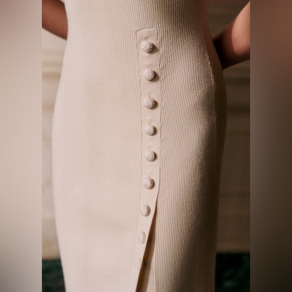 Sézane Harena Ribbed Knit Midi Sweater Dress in Cream - Picture 4 of 13